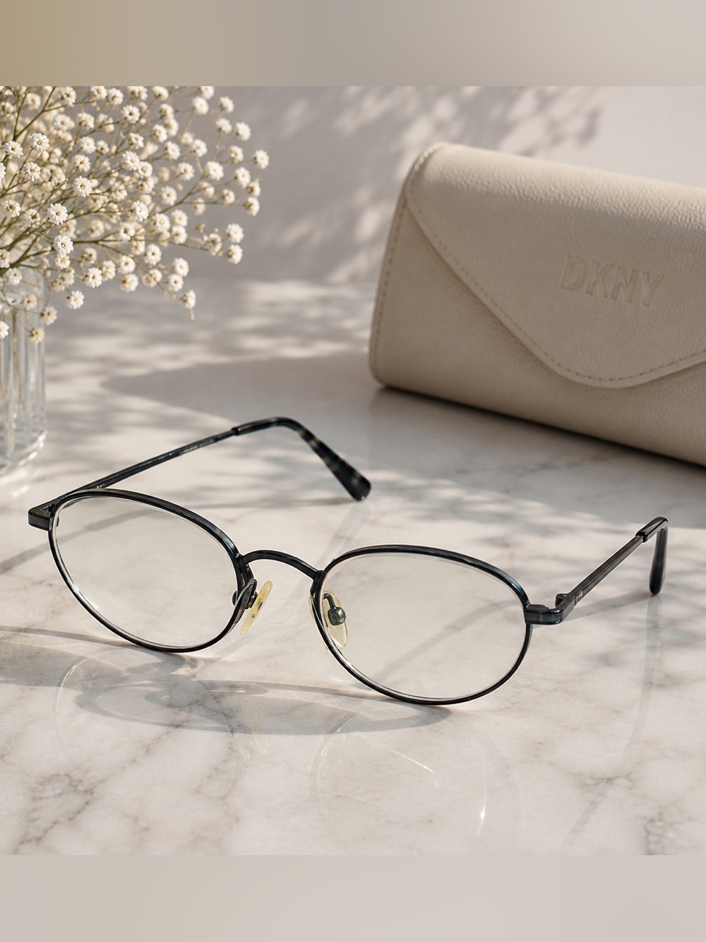 DKNY Vintage Oval Eyeglasses KO250 Minimalist Metal Frame Y2K Unisex